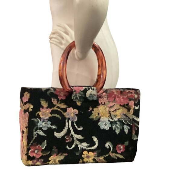 VTG JR Florida Tapestry Tote Bag Purse Faux-Tortoise Shell Handle 295E - Picture 2 of 9